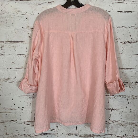 Symple NYC Pink 100% Linen Button Down Blouse Women’s XL Relaxed Fit Lagenlook - Picture 2 of 6